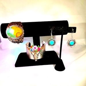 Lot of Silver Tone Western Theme Cuff Bracelets and Earrings